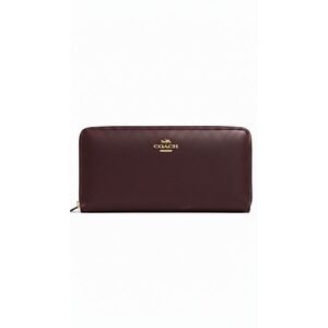 Coach Slim Bifold Wallet Large Burgundy Leather Gold Logo Zip Around #991